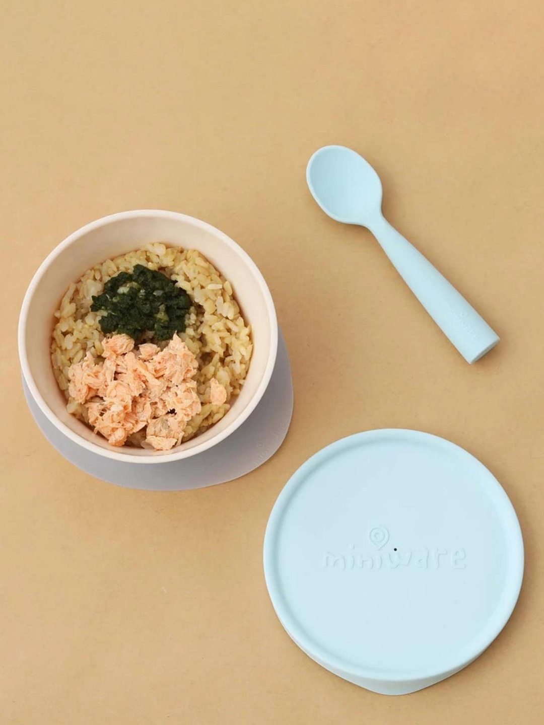 

Miniware First Bite White & Blue Suction Bowl With Spoon Feeding