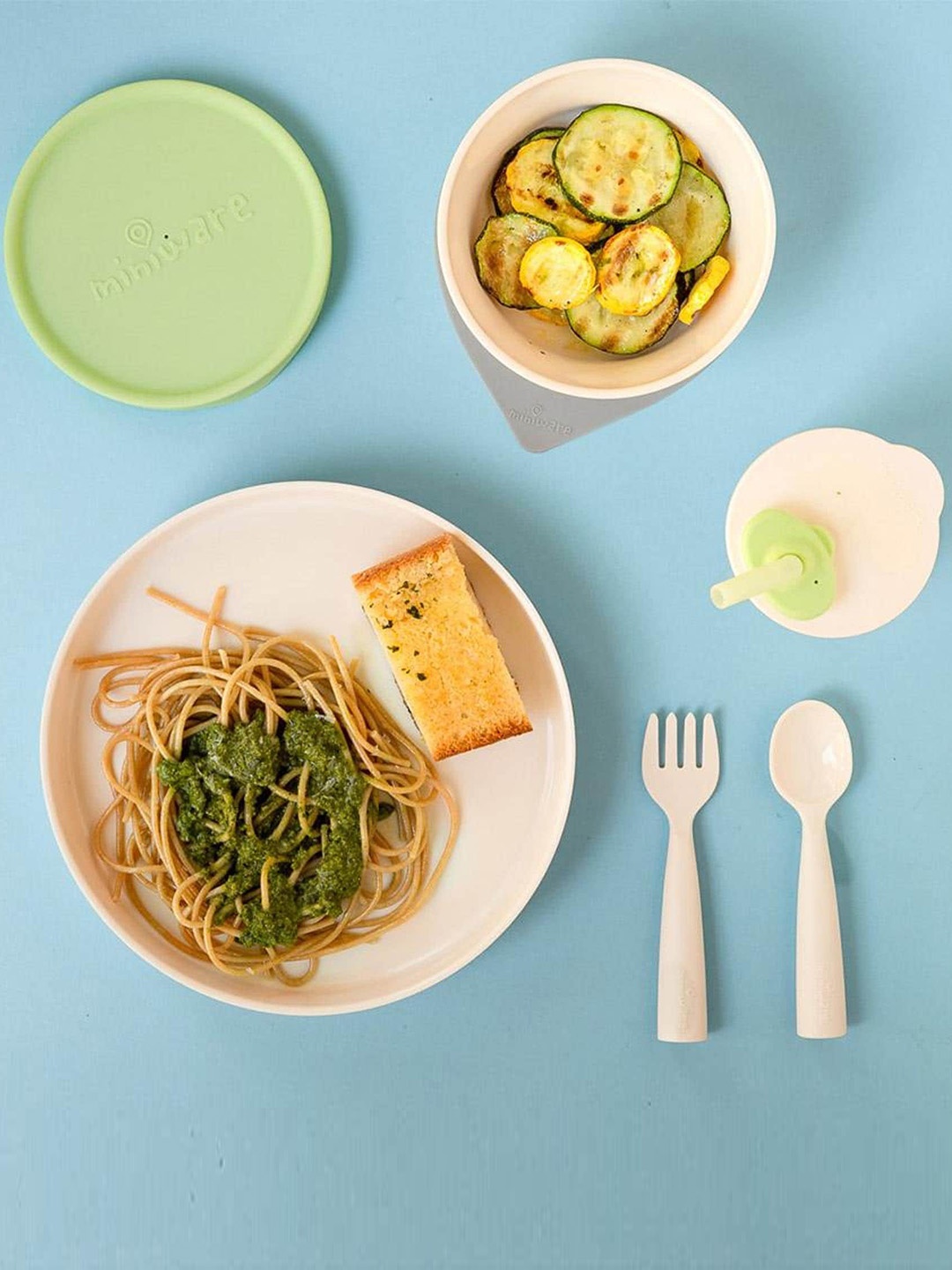 

Miniware Plant Based Little Foodie All-In-One Feeding Set, Sea green
