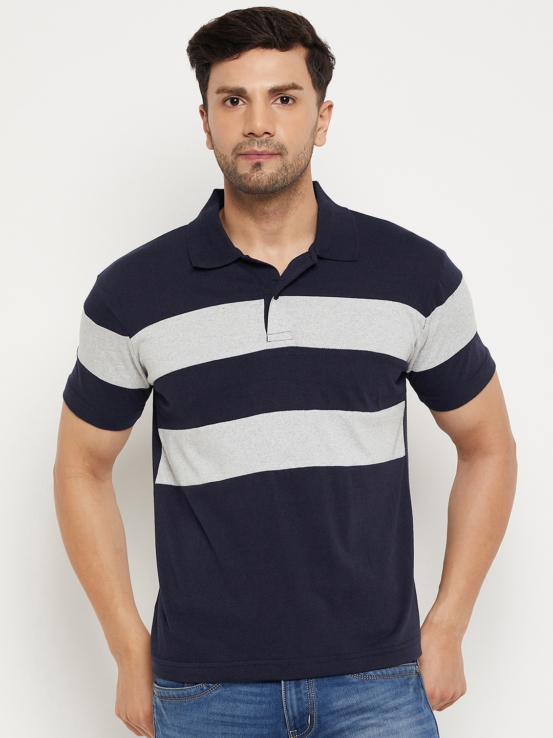 

BETTER THINK Striped Polo Collar T-Shirt, Navy blue