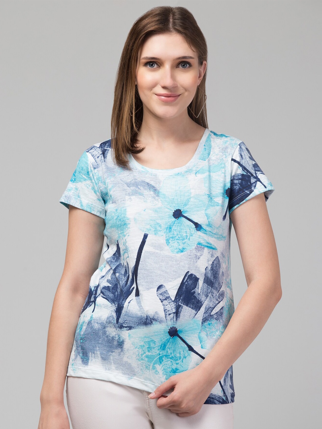 

Hive91 Floral Printed Cotton Relaxed Fit T-shirt, White