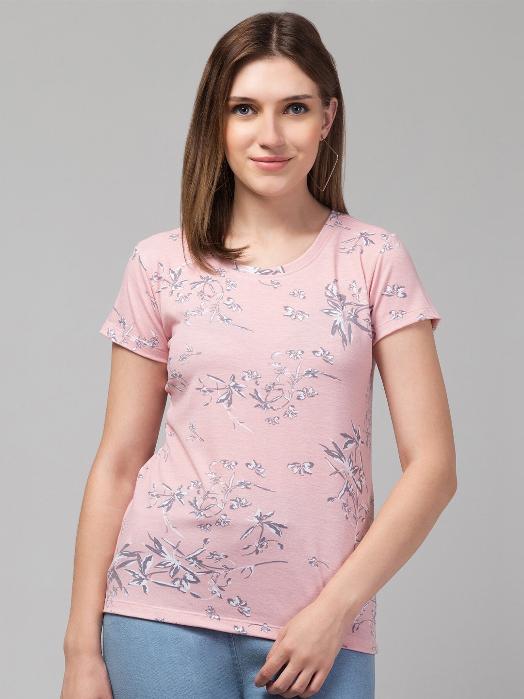 

Hive91Floral Printed Cotton Relaxed Fit T-shirt, Pink
