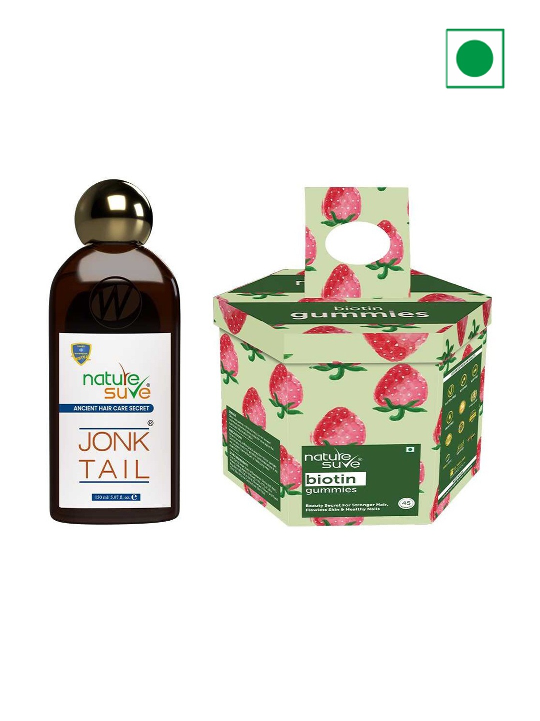 

Nature Sure Set of Jonk Tail Hair Oil - 150ml & Biotin Gummies - 45N, Multi