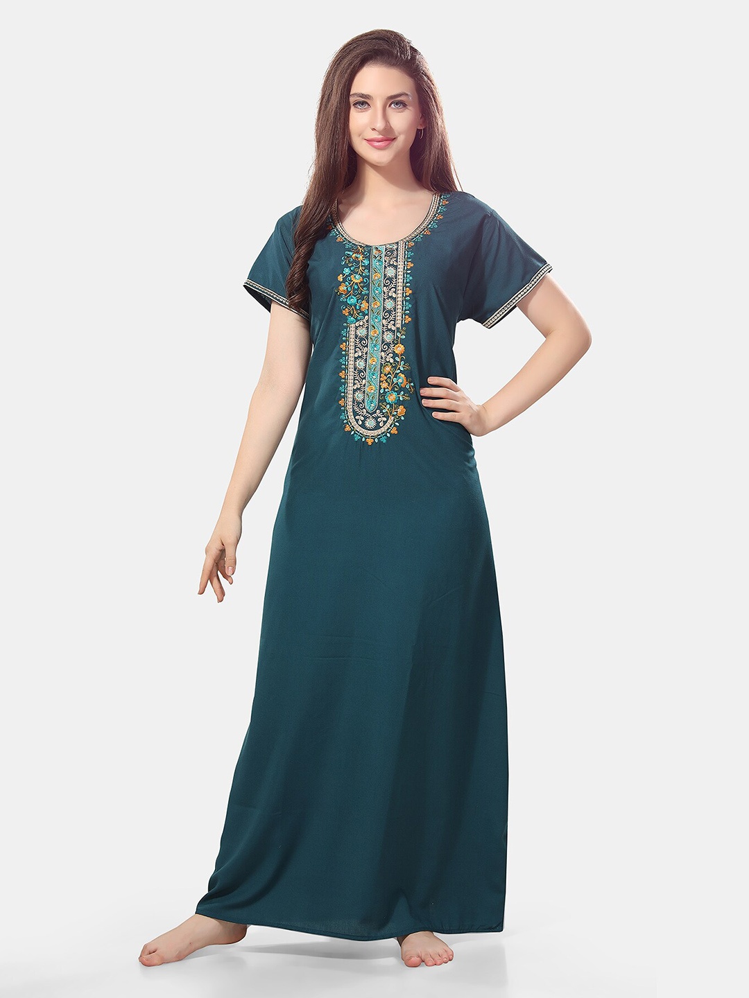 

Be You Embroidered Maxi Nightdress, Green