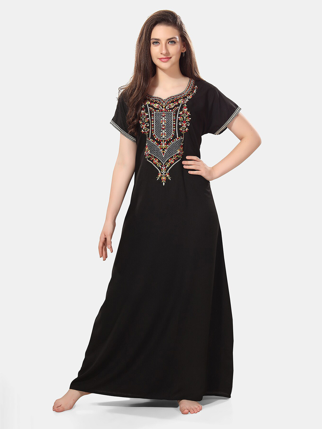 

Be You Embroidered Maxi Nightdress, Black