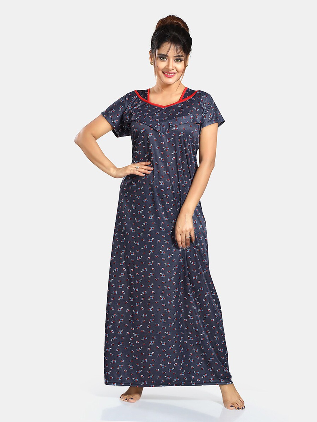 

Be You Floral Printed V-Neck Satin Maxi Nightdress, Grey