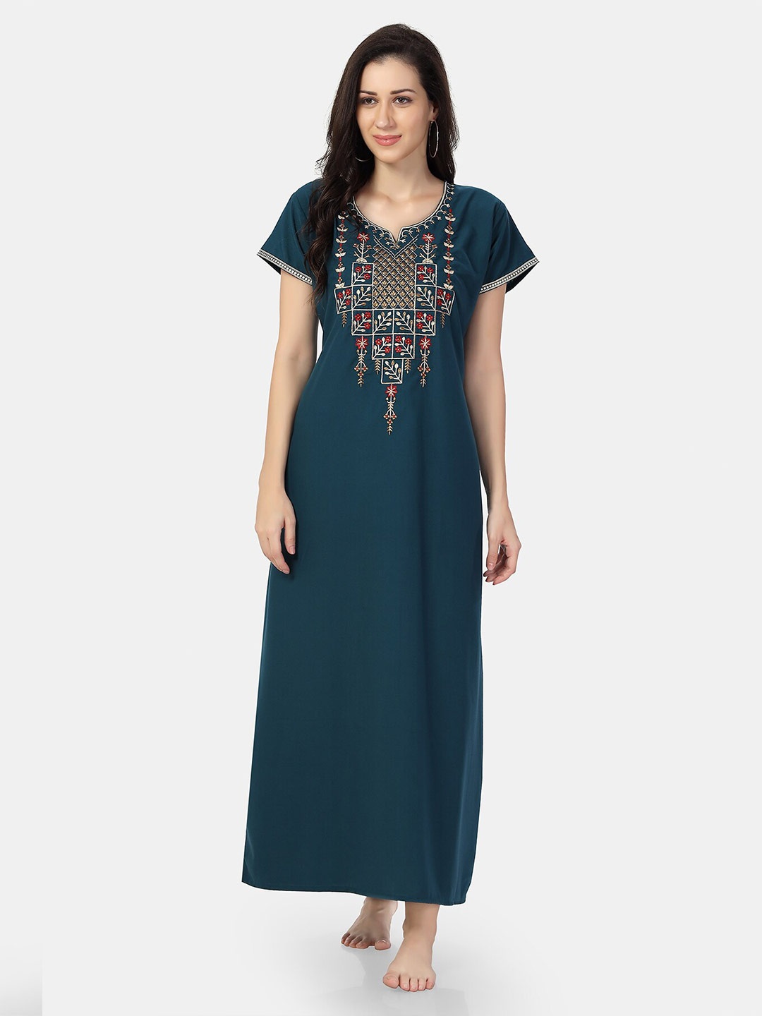 

Be You Floral Embroidered Maxi Nightdress, Teal