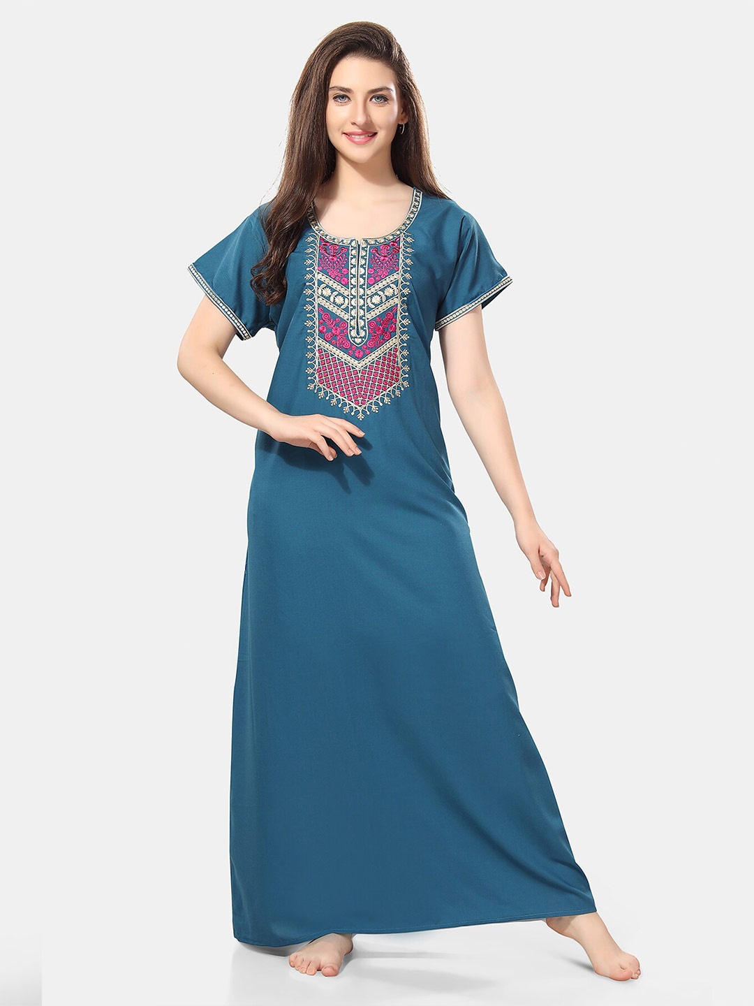 

Be You Floral Embroidered Maxi Nightdress, Teal