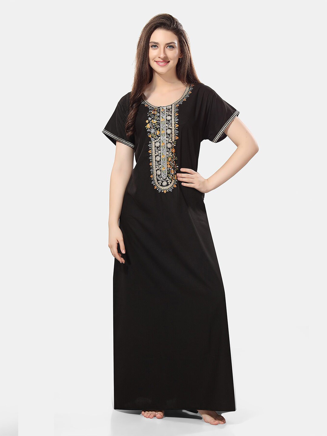 

Be You Floral Embroidered Maxi Nightdress, Black