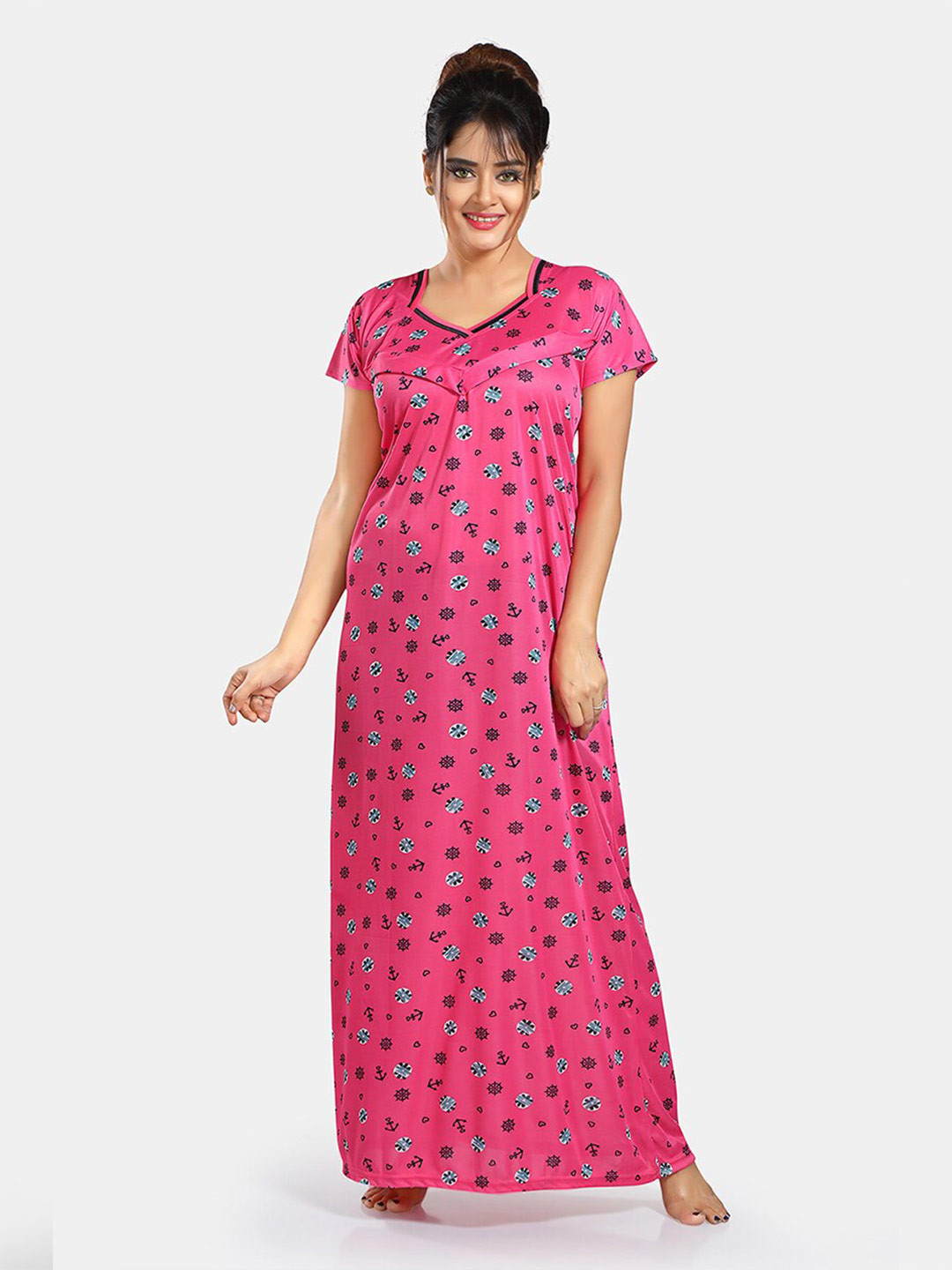 

Be You Floral Printed Satin Maternity Maxi Sweat Nightdress, Pink