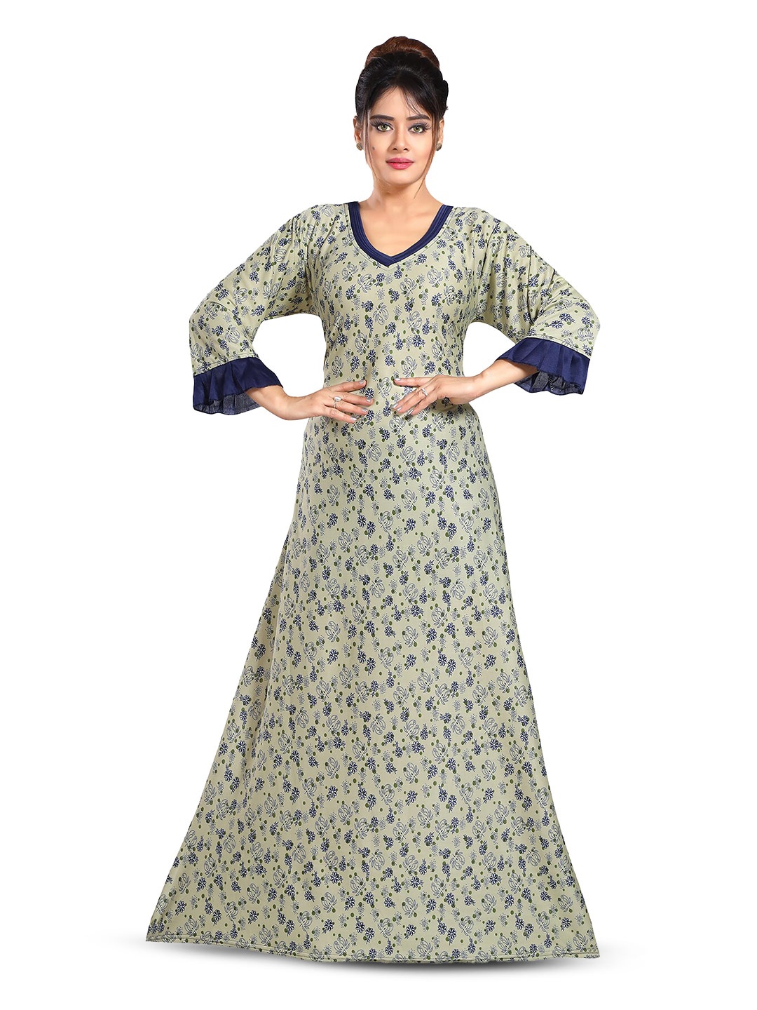 

Be You Floral Printed V-Neck Satin Maxi Nightdress, Green