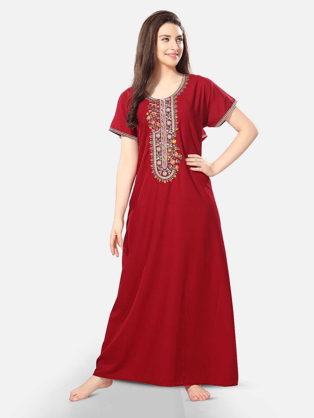 

Be You Floral Embroidered Maxi Nightdress, Maroon