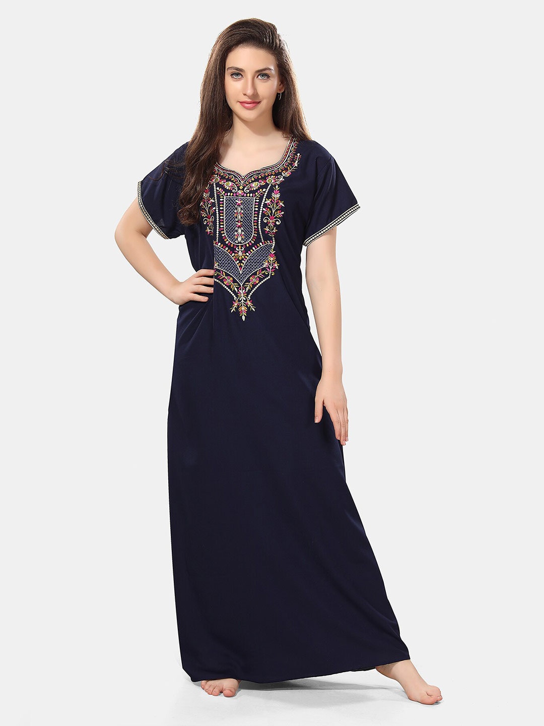 

Be You Floral Embroidered Maxi Nightdress, Navy blue
