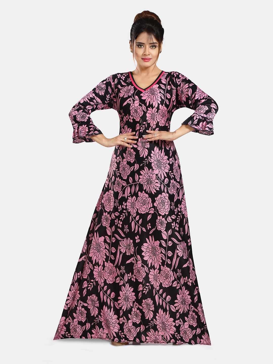 

Be You Floral Printed V-Neck Satin Maxi Nightdress, Pink