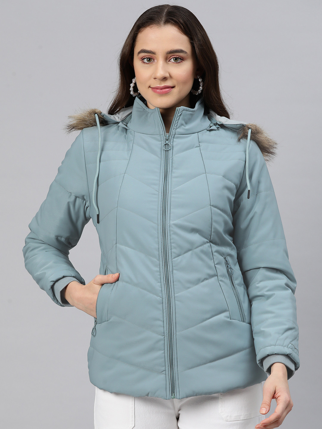 

Foreign Culture By Fort Collins Padded Jacket with Detachable Hood, Blue