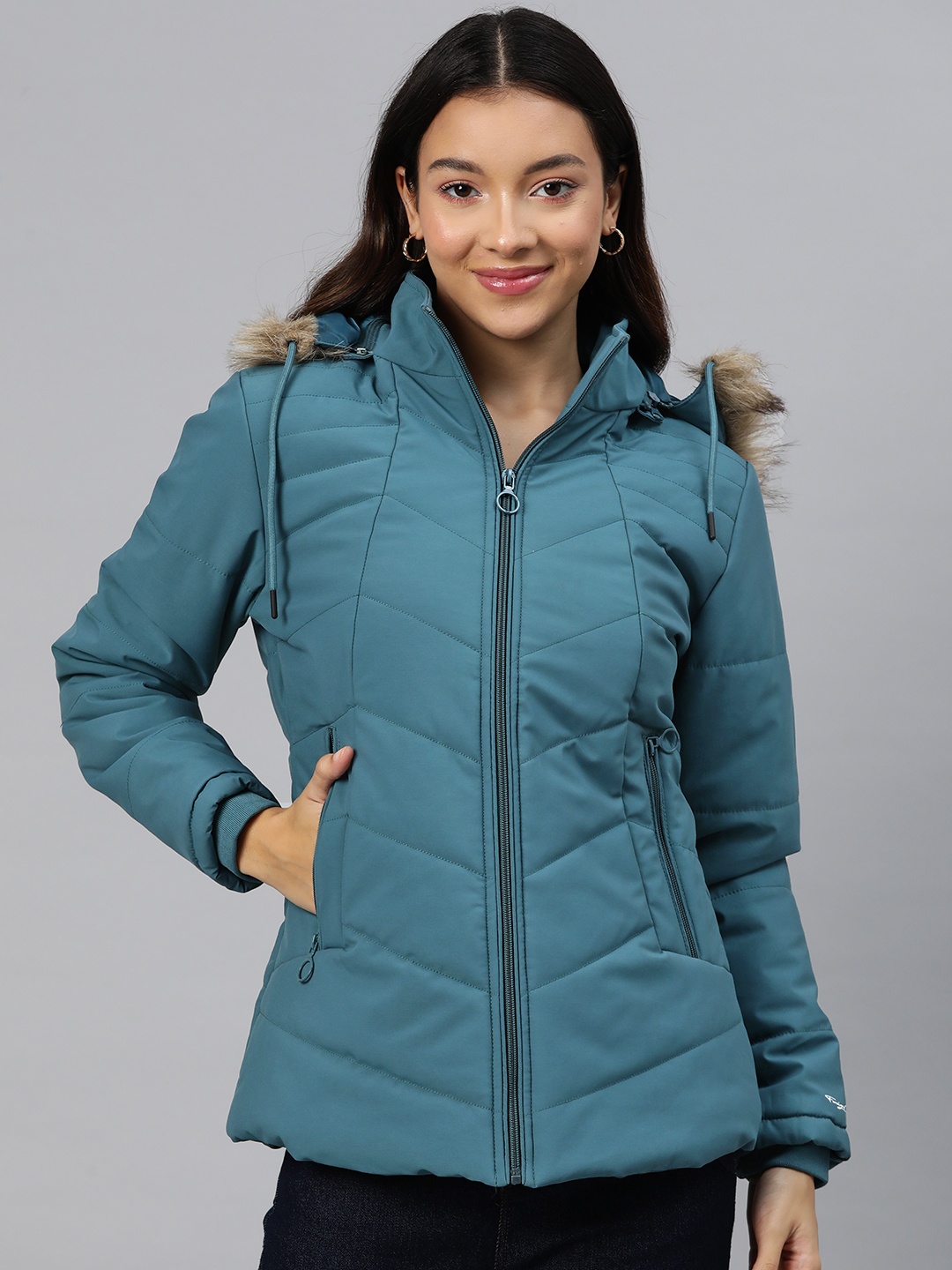

Foreign Culture By Fort Collins Parka Jacket with Detachable Hood, Blue