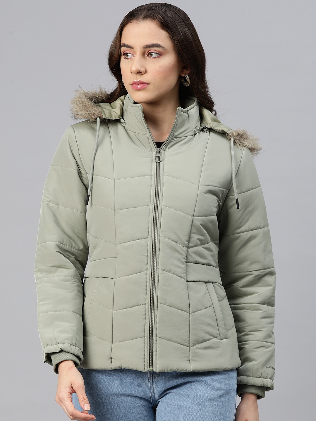 

Foreign Culture By Fort Collins Parka Jacket with Detachable Hood, Green