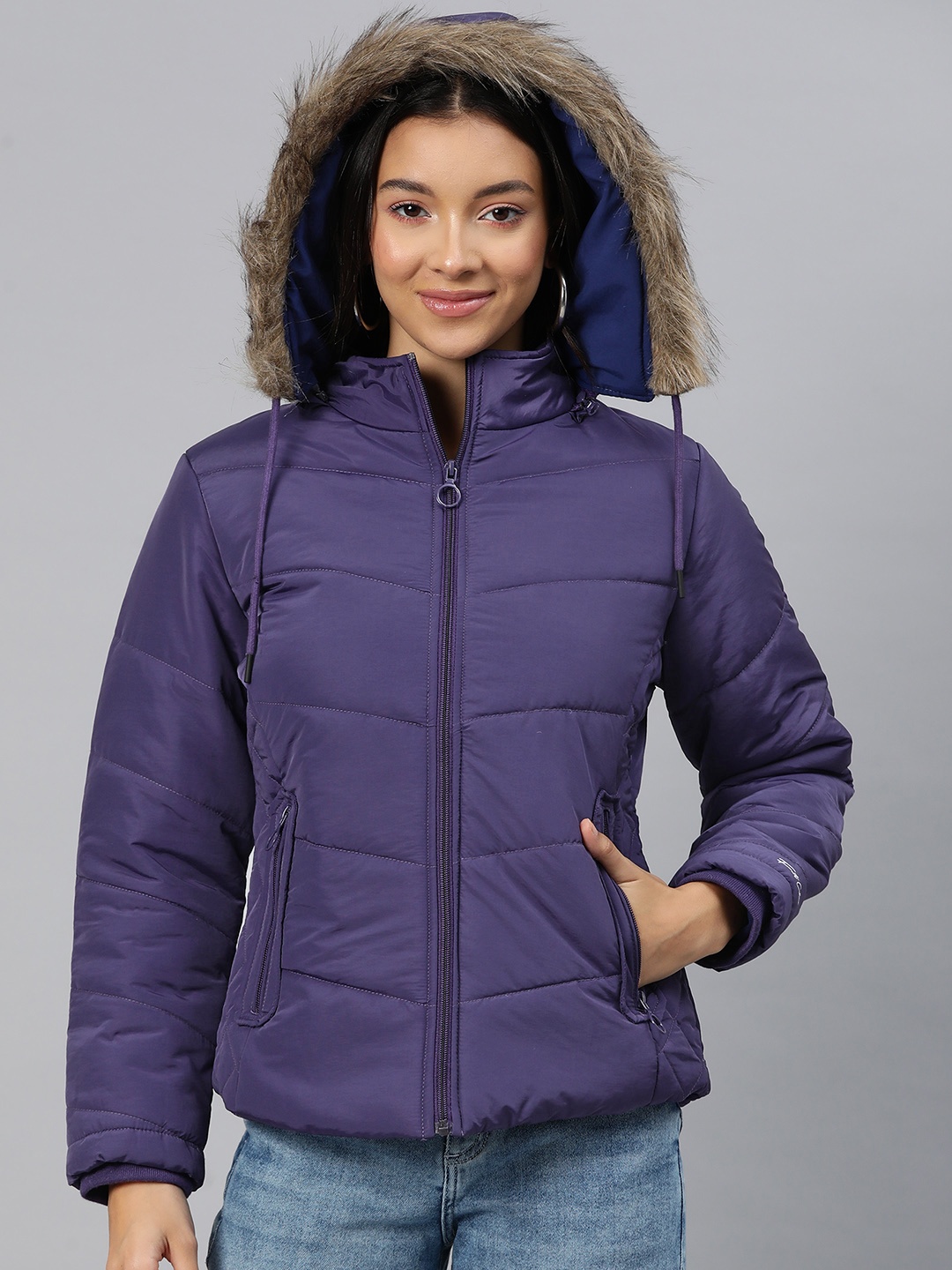 

Foreign Culture By Fort Collins Quilted Parka Jacket With Detachable Hood, Purple