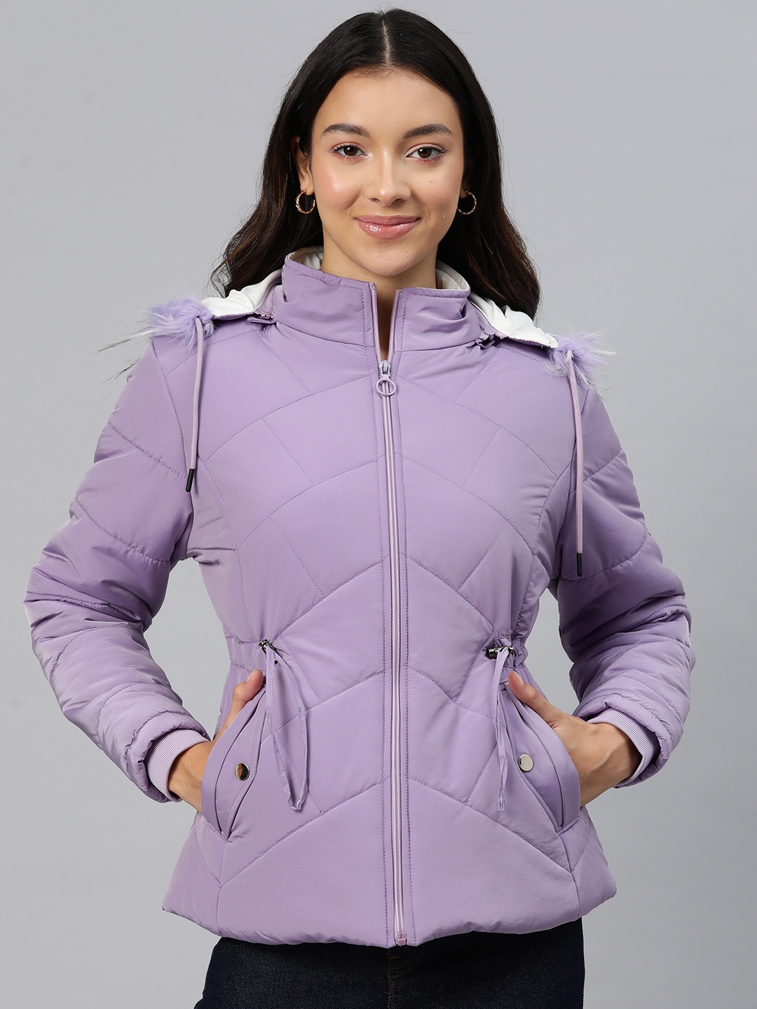 

Foreign Culture By Fort Collins Quilted Parka Jacket With Detachable Hood, Lavender