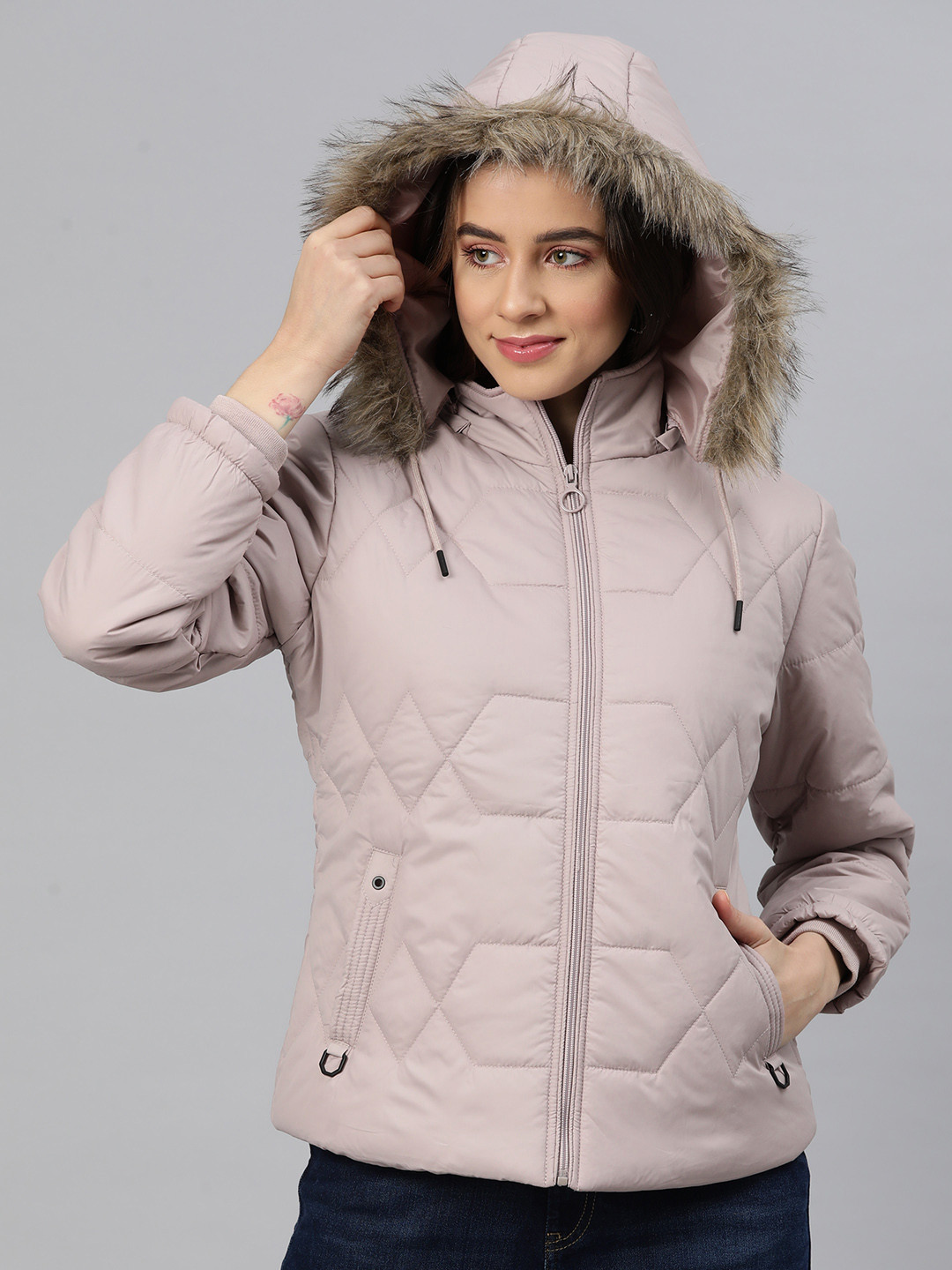 

Foreign Culture By Fort Collins Quilted Parka Jacket With Detachable Hood, Pink
