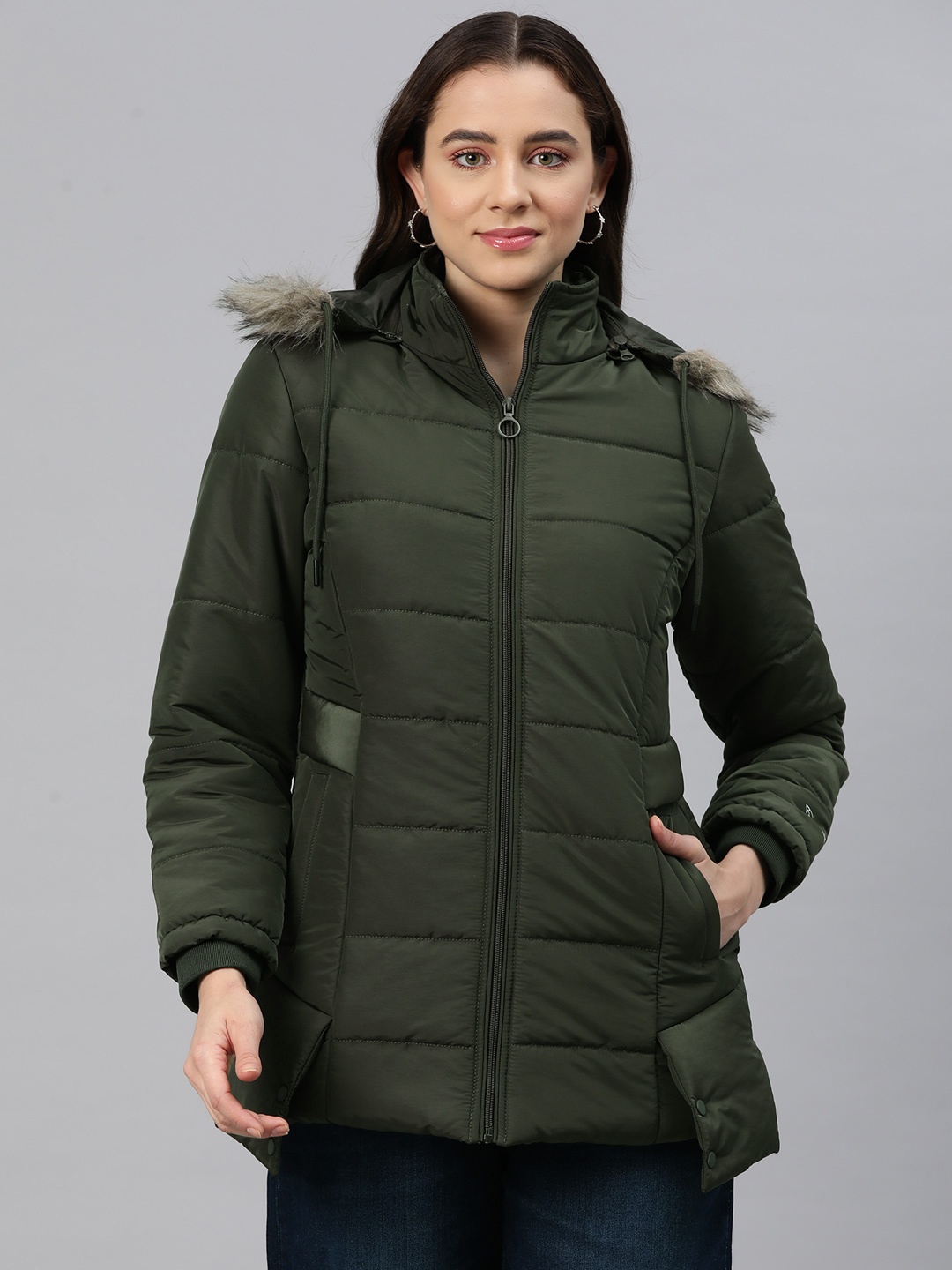 

Foreign Culture By Fort Collins Quilted Parka Jacket With Detachable Hood, Olive