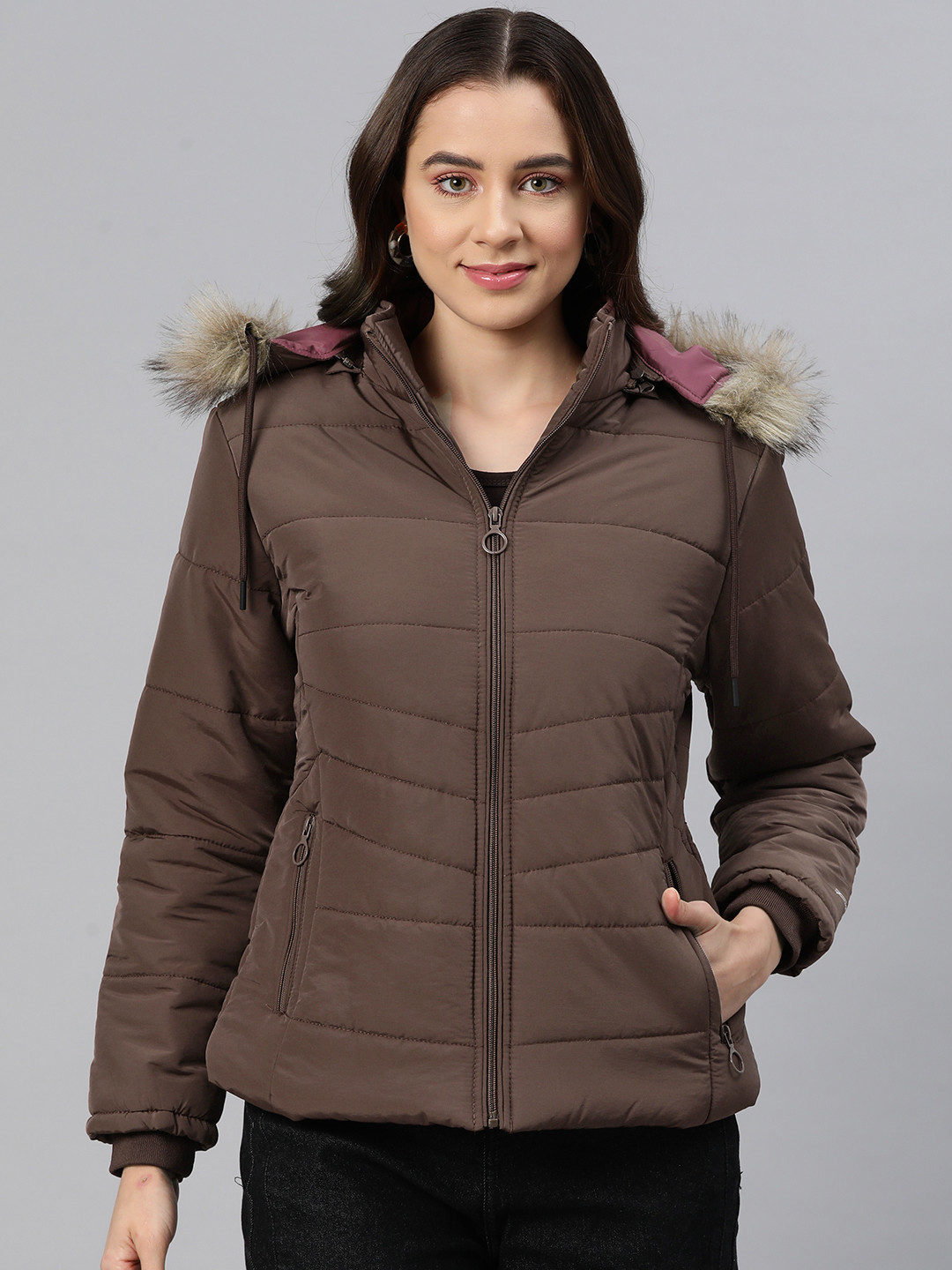 

Foreign Culture By Fort Collins Padded Jacket with Detachable Hood, Brown