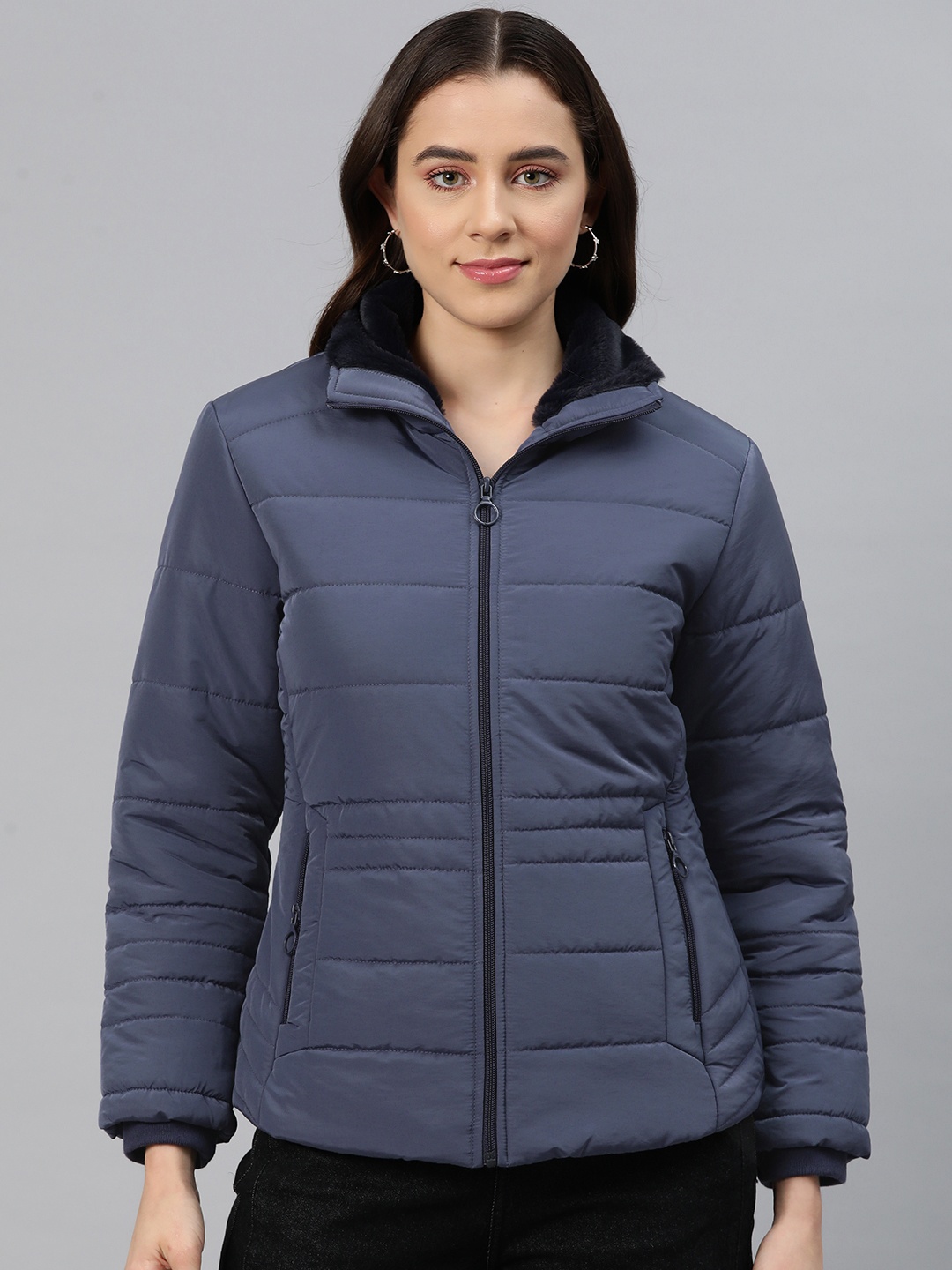 Foreign Culture By Fort Collins Mock Collar Padded Jacket, Blue