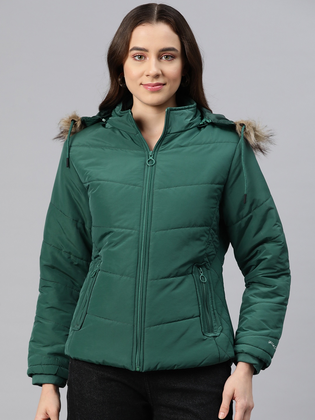 

Foreign Culture By Fort Collins Padded Jacket with Detachable Hood, Green