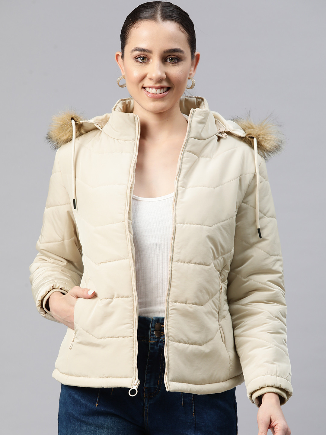 

Foreign Culture By Fort Collins Detachable Hood Parka Jacket, Beige