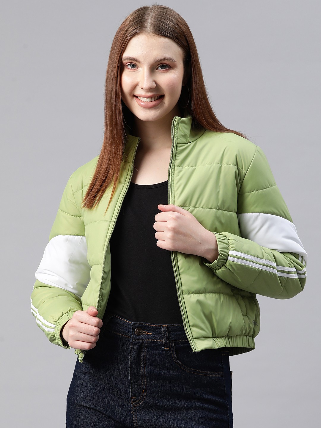 

Foreign Culture By Fort Collins Mock Collar Padded Jacket, Green