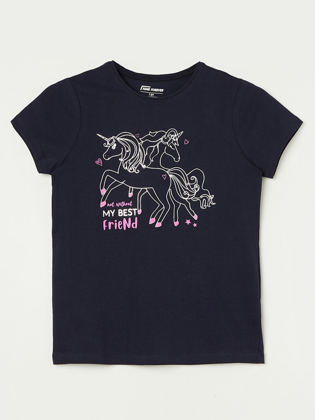 

Fame Forever by Lifestyle Girls Graphic Printed Cotton T-shirt, Navy blue
