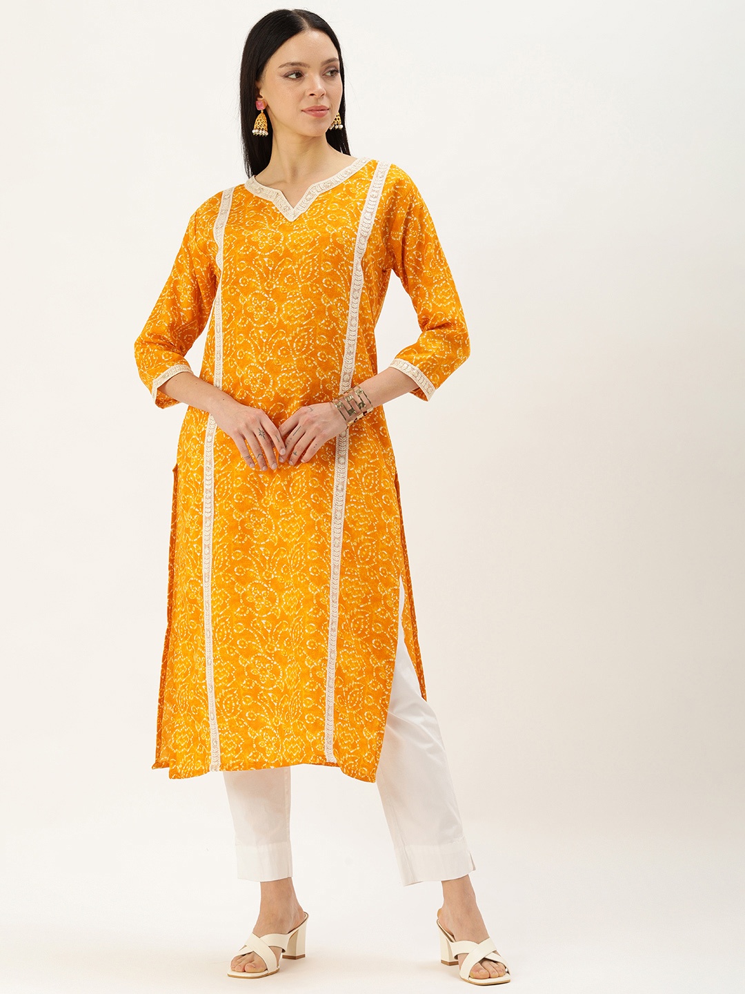 

BAPS Bandhani Embroidered Pure Cotton Kurti, Yellow
