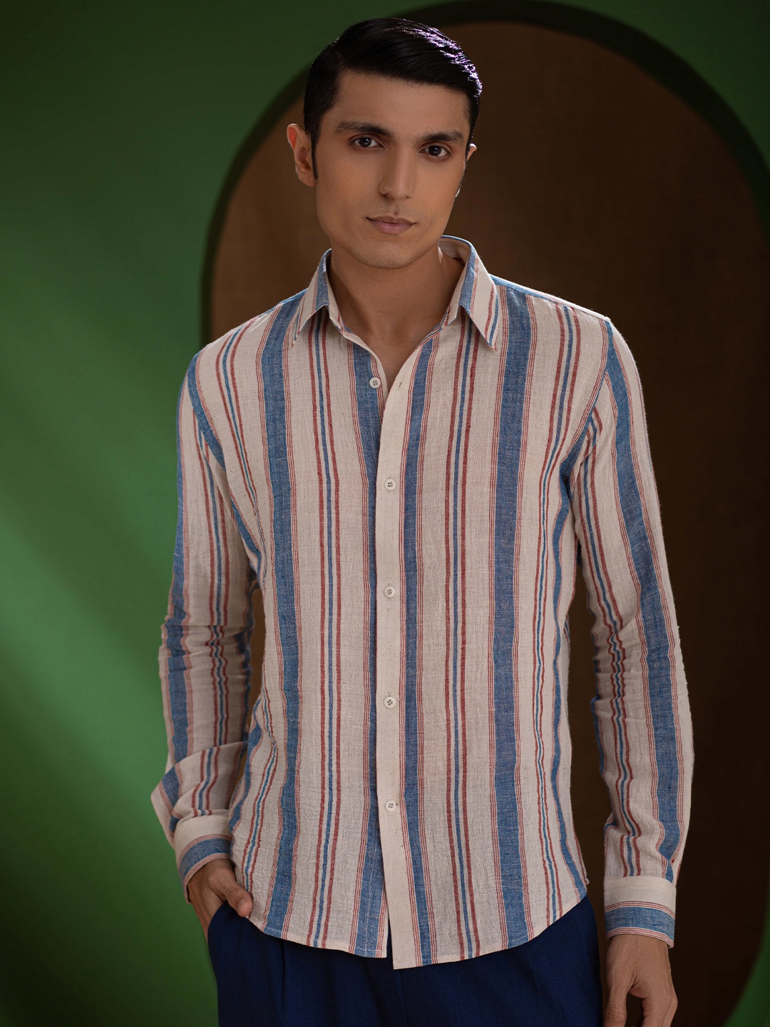 

Earthpiece Premium Multi Striped Organic Cotton Casual Shirt, Off white