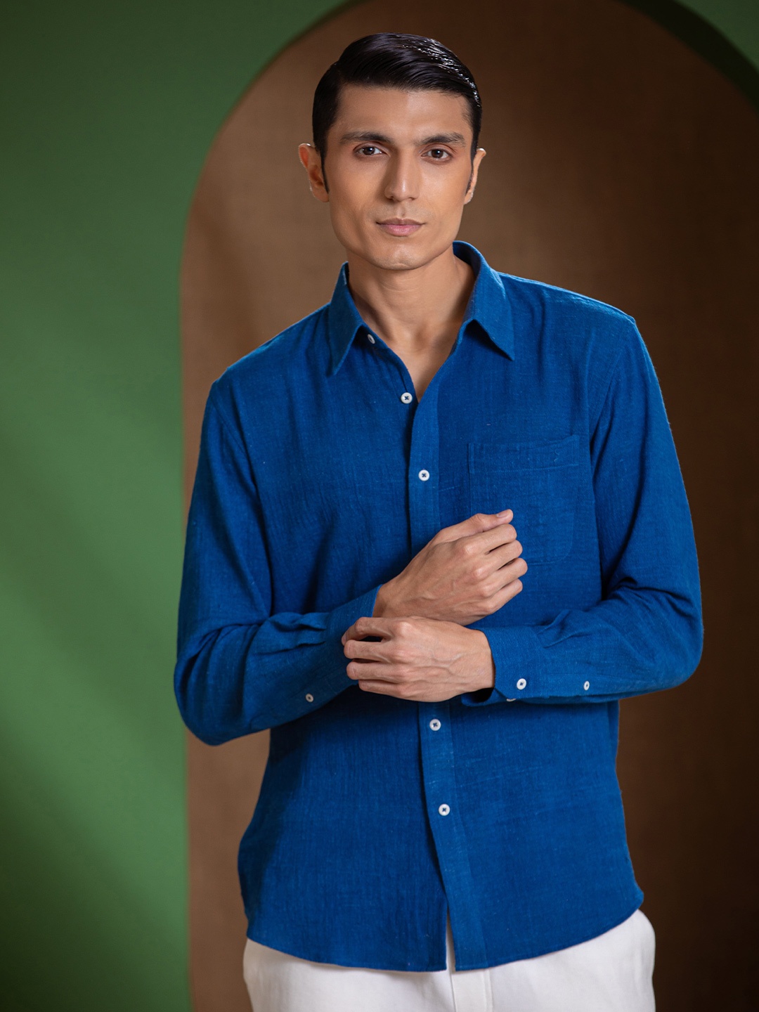 

Earthpiece Classic Opaque Organic Cotton Casual Shirt, Blue
