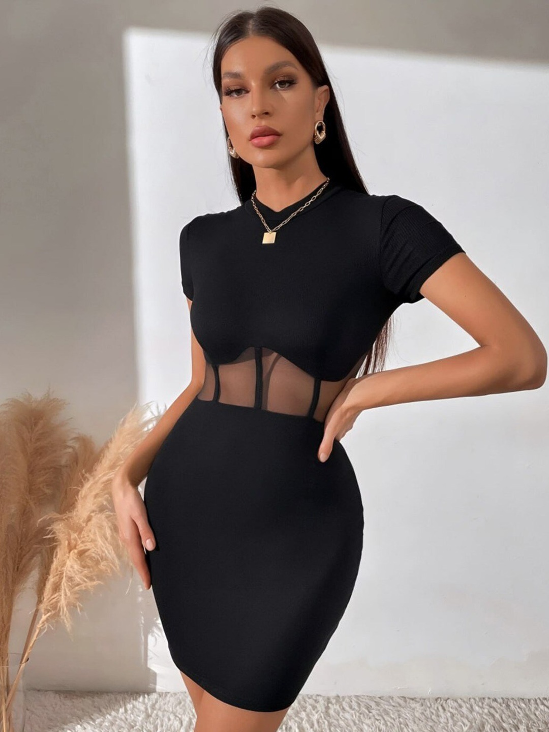 

SIDYAL High Neck Bodycon Mini Dress, Black