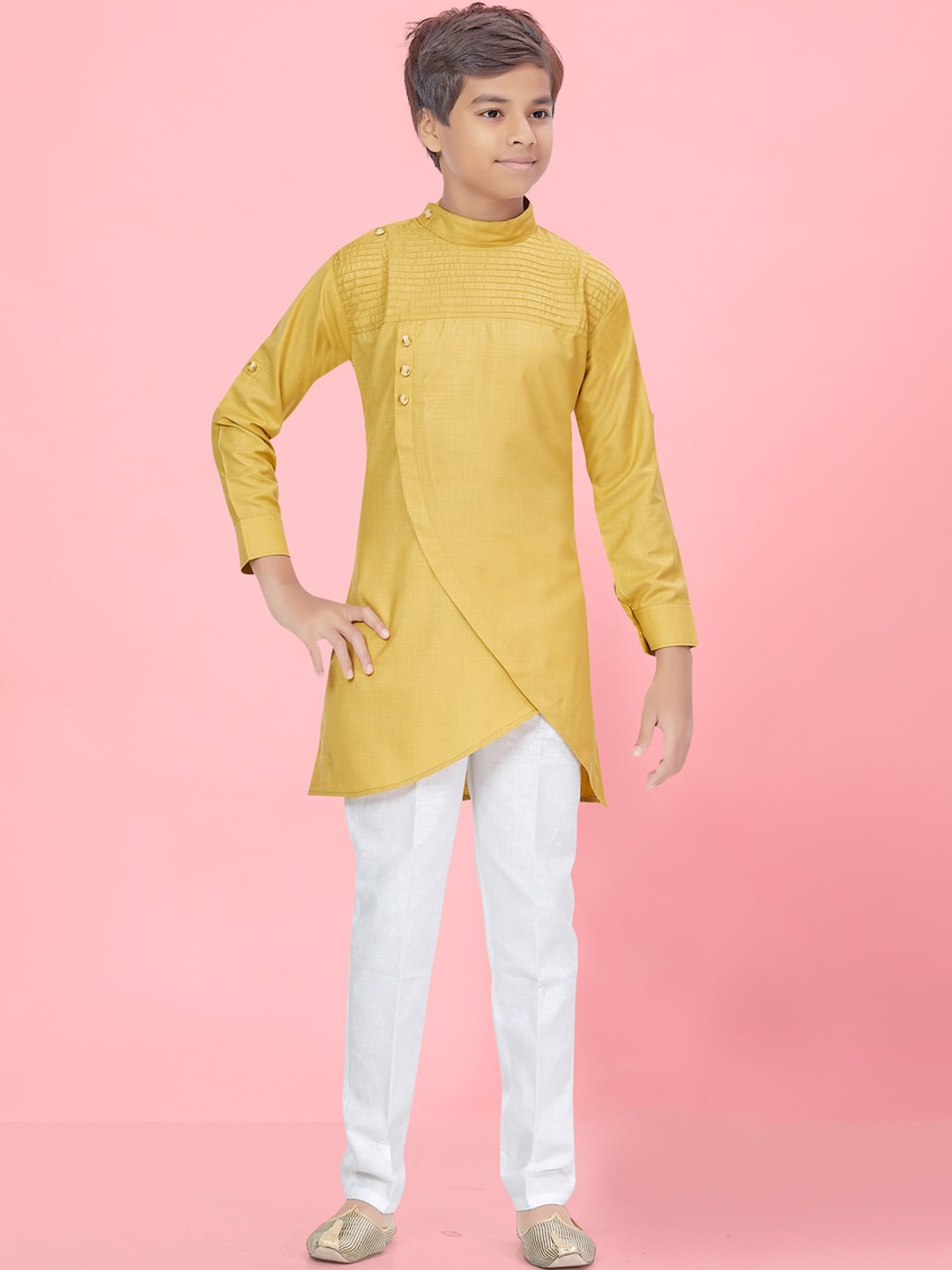 

BAESD Boys Mandarin Collar Pure Cotton Kurta with Pyjamas, Beige