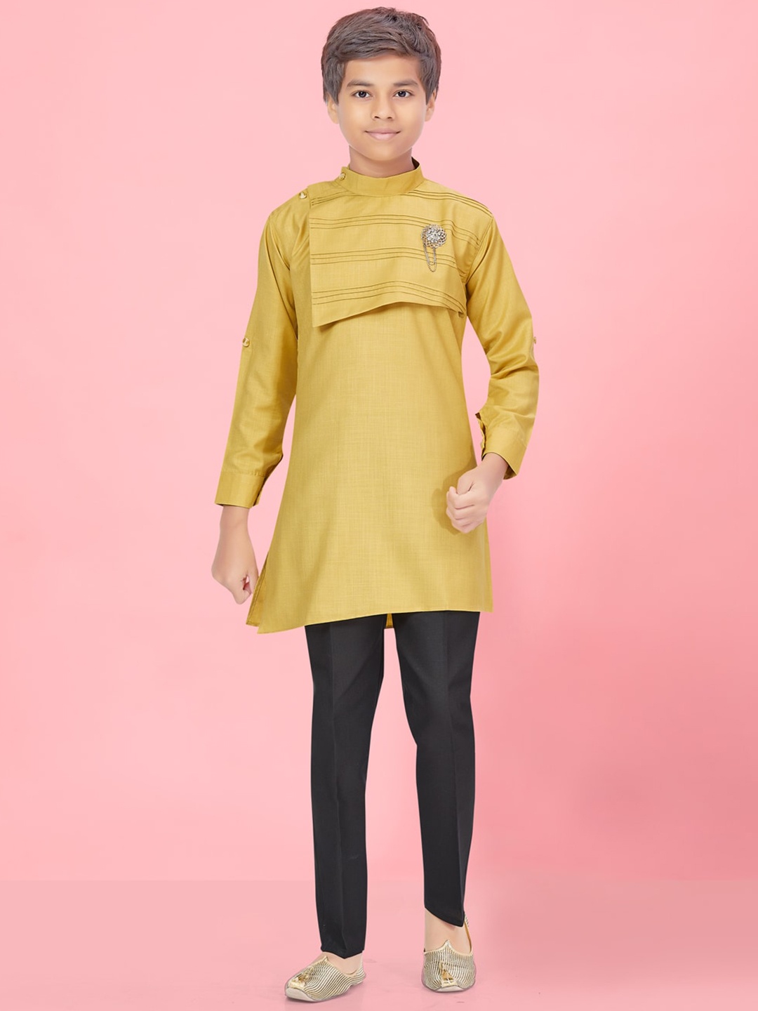 

BAESD Boys Regular Pure Cotton Kurta with Pyjamas, Mustard