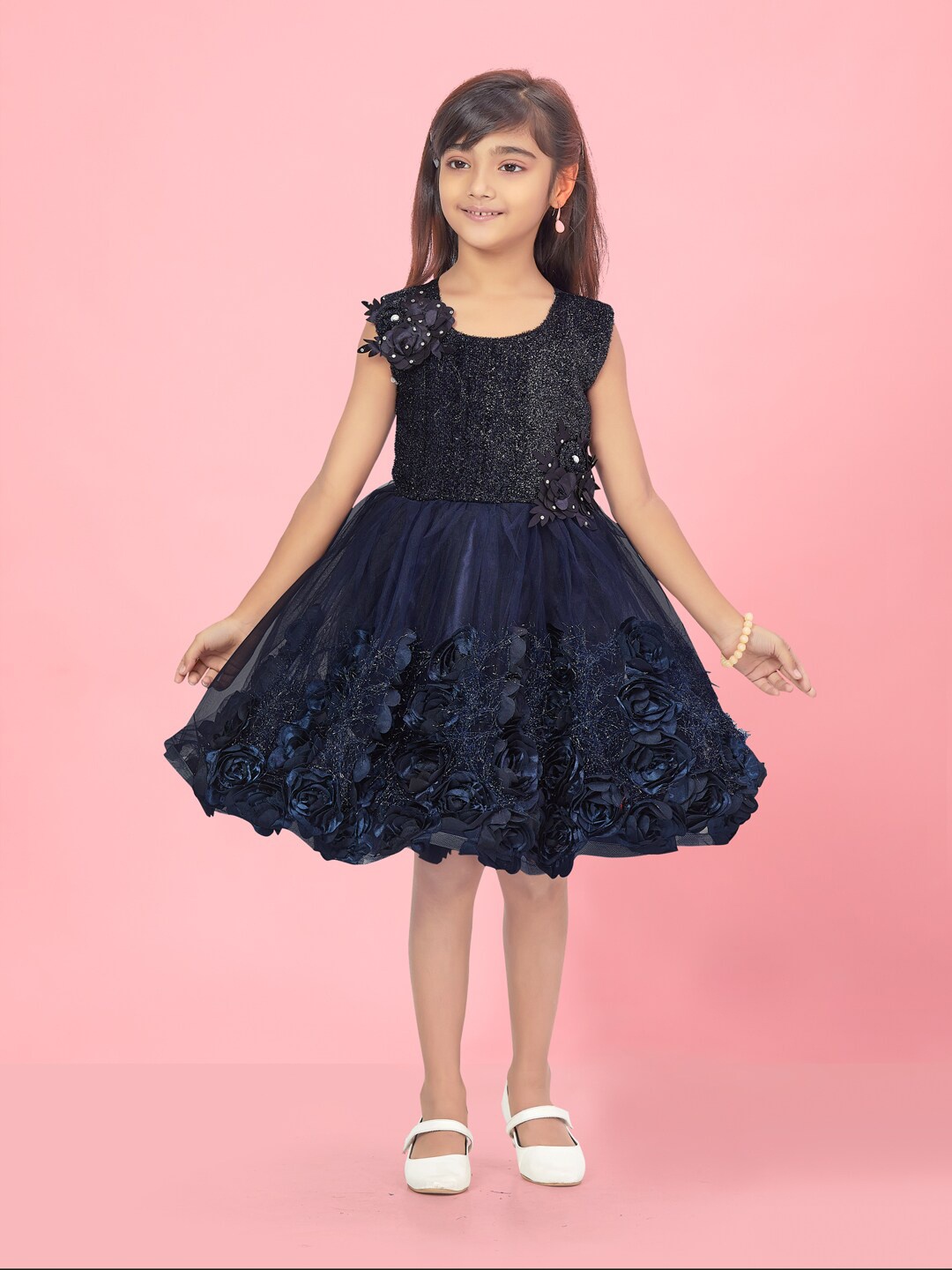 

BAESD Girls Embellished Fit & Flare Dress, Navy blue