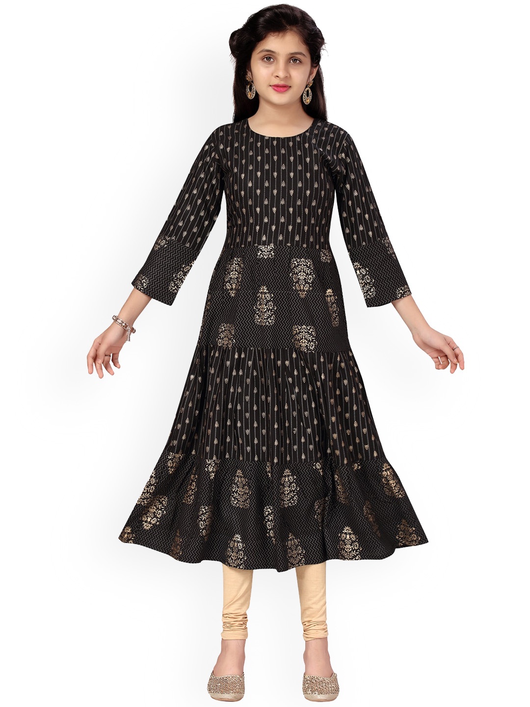 

BAESD Girls Ethnic Motifs Printed Regular Pure Cotton Kurta Set, Black