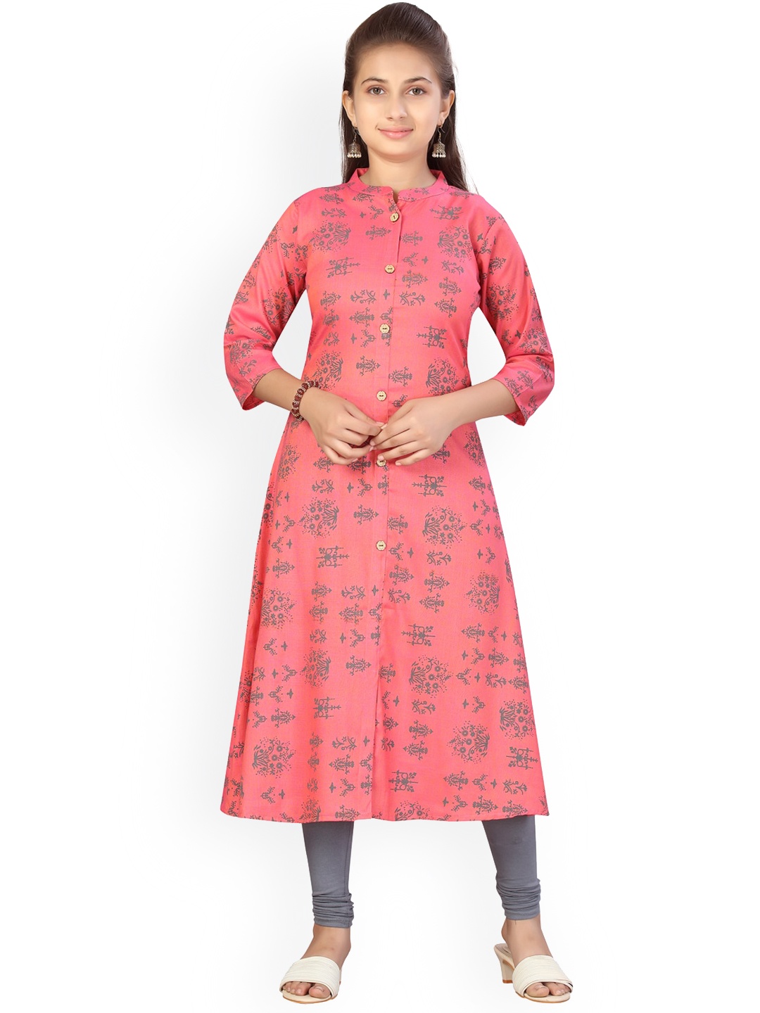 

BAESD Girls Floral Printed Regular Pure Cotton Kurta Set, Pink