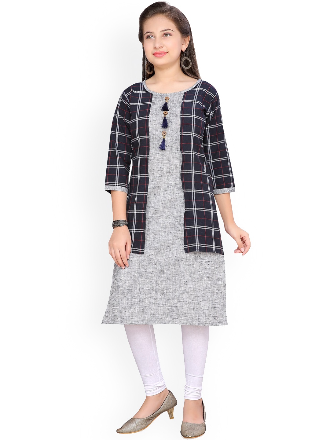 

BAESD Girls Colourblocked Regular Pure Cotton Kurta With Leggings, Blue