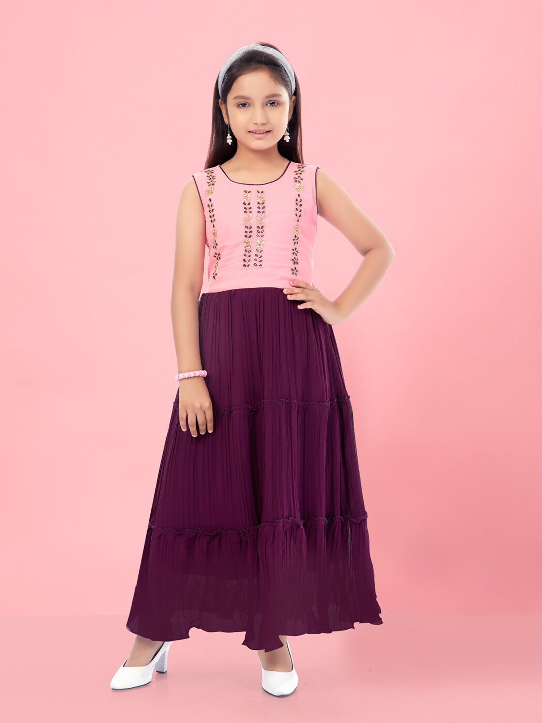 

BAESD Floral Embroidered Tiered Maxi Dress, Purple