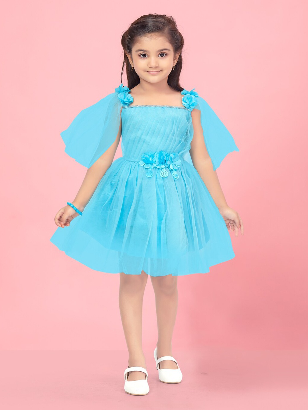 

BAESD Girls Flared Sleeve Fit & Flare Dress, Turquoise blue
