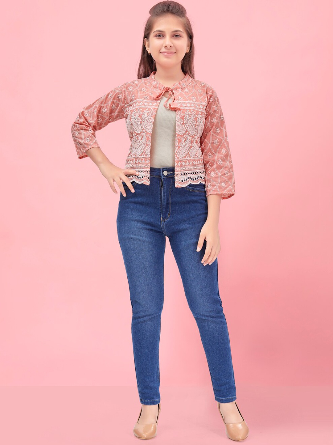 

BAESD Girls Lightweight Crop Tailored Jacket, Peach