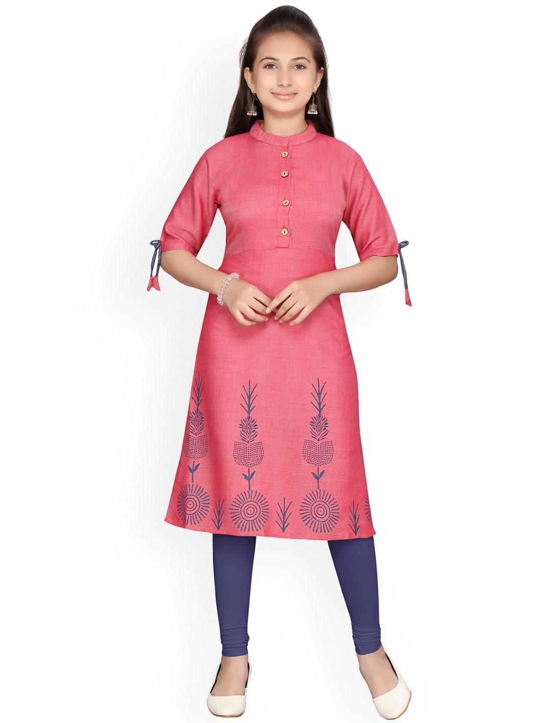 

BAESD Girls Ethnic Motifs Printed Pure Cotton Straight Kurta With Leggings, Red