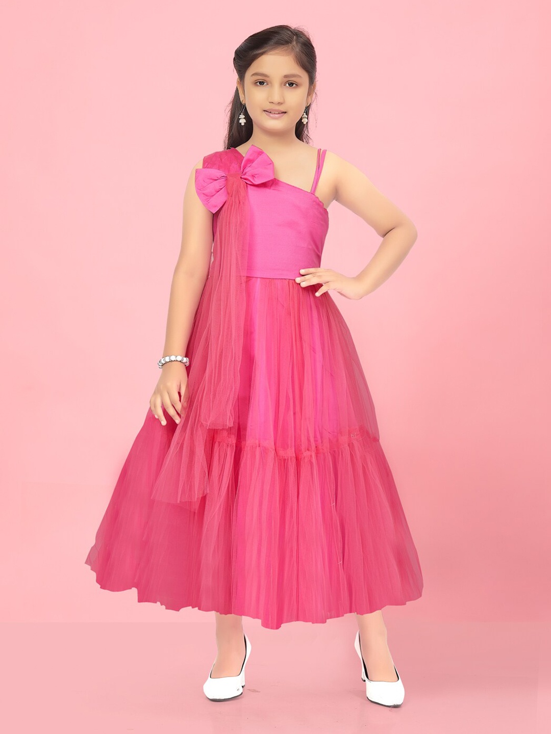 

BAESD Girls Shoulder Straps Bow Tiered Fit & Flare Maxi Dress, Pink
