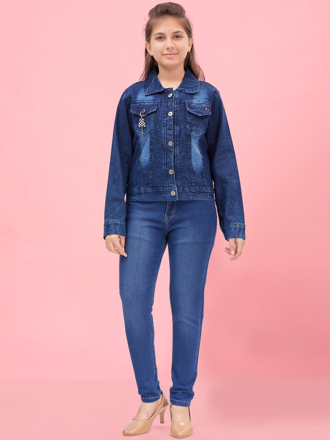 

BAESD Girls Washed Lightweight Cotton Denim Jacket, Navy blue