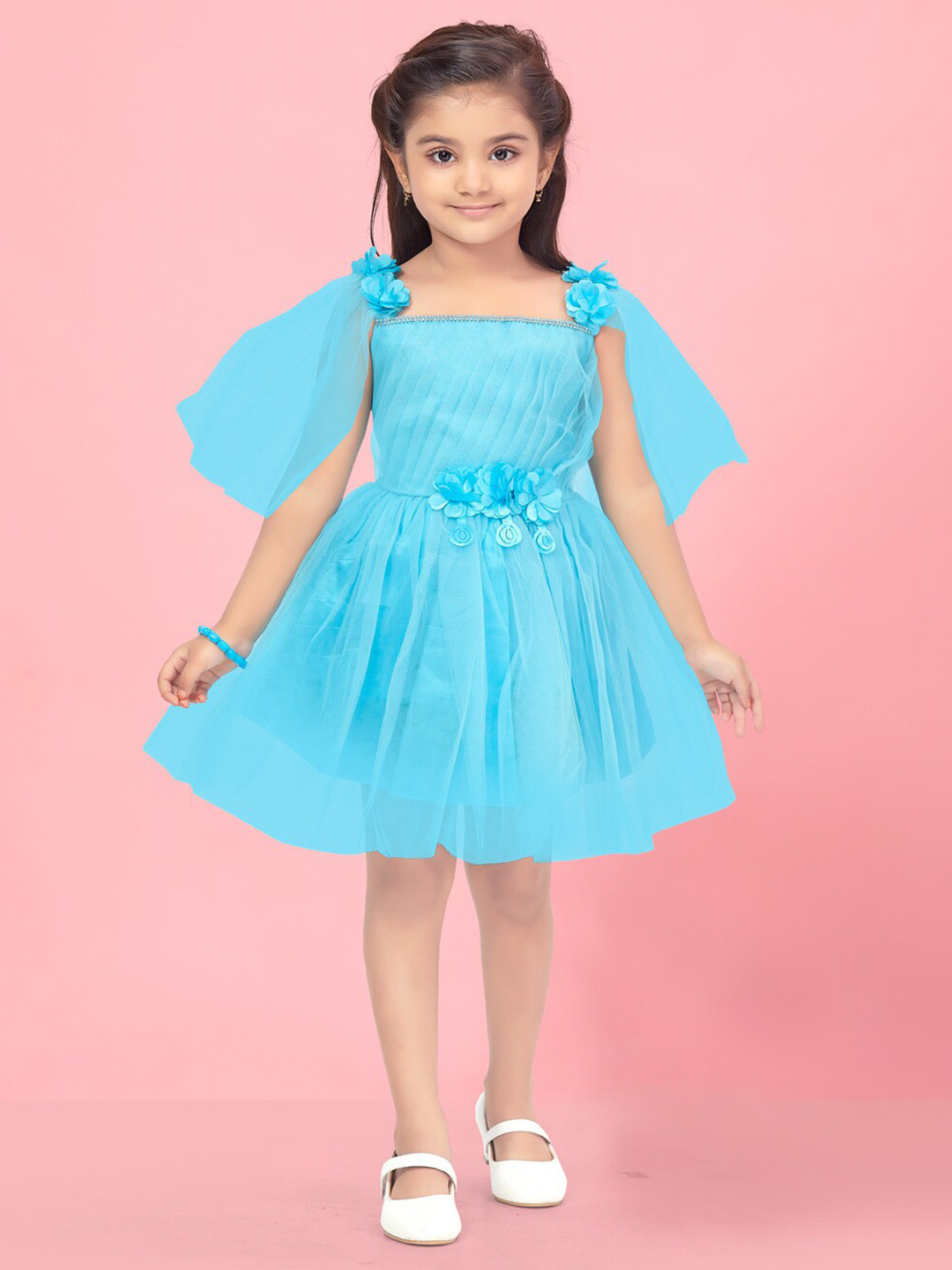 

BAESD Girls Square Neck Fit & Flare Dress, Turquoise blue