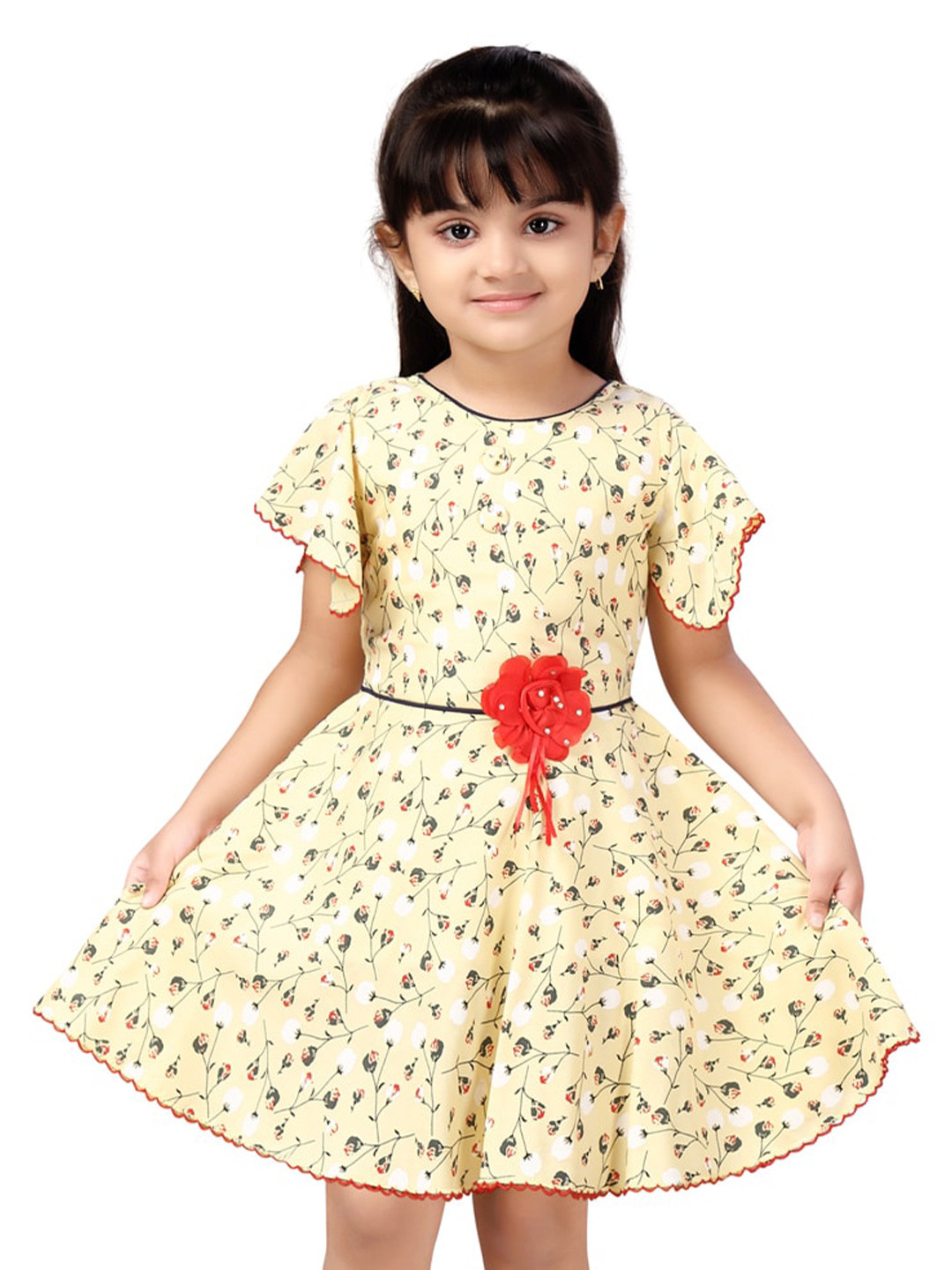 

BAESD Girls Floral Printed Flared Sleeves Fit & Flare Dress, Yellow