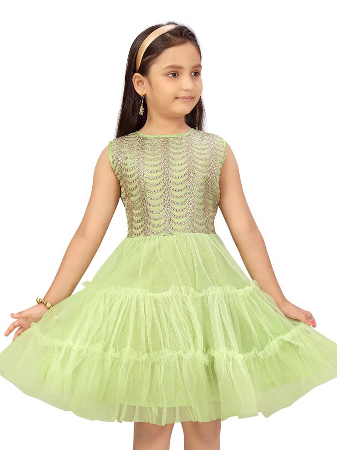 

BAESD Embroidered Sleeveless Net Fit & Flare Dress, Green