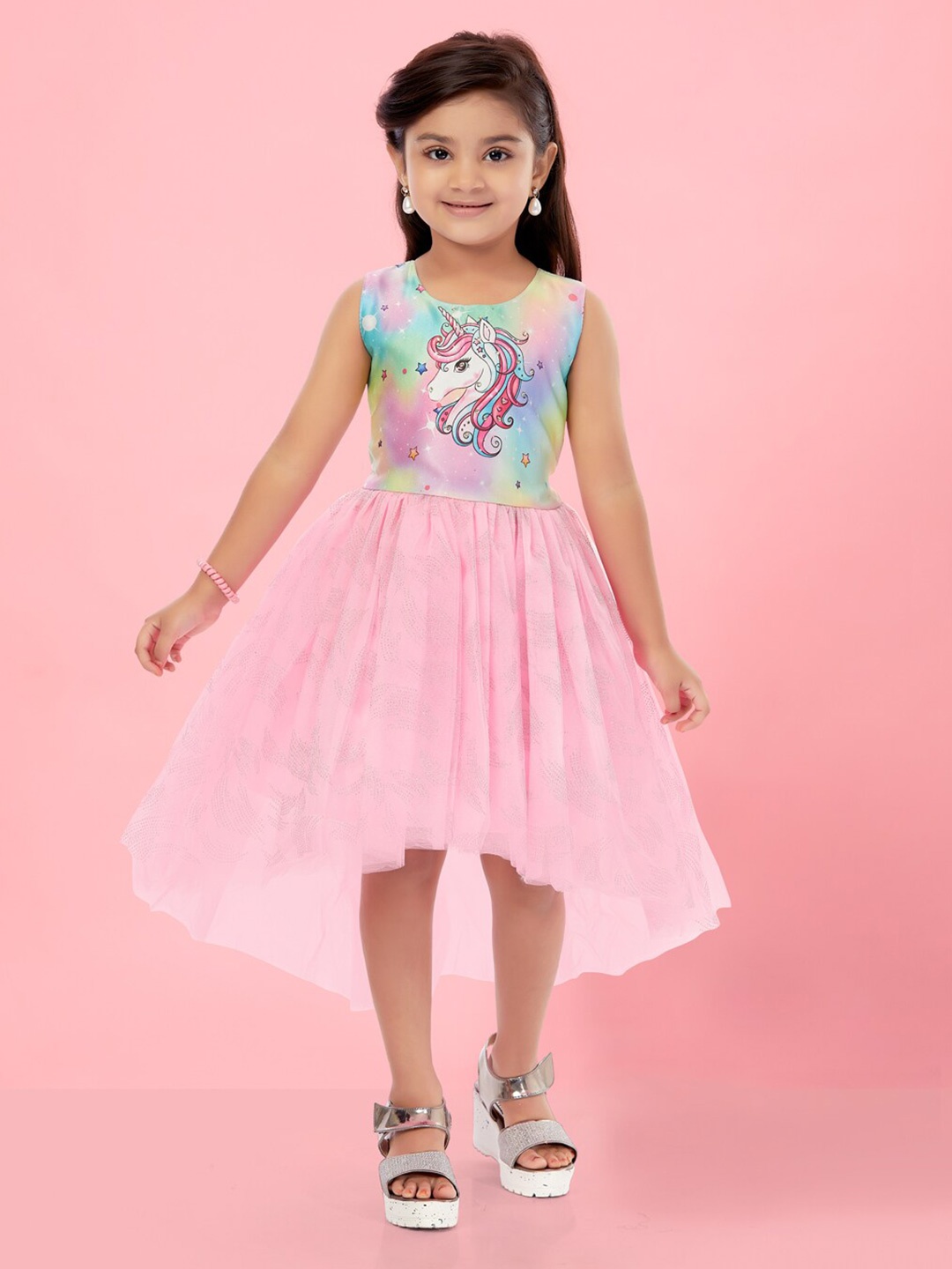 

BAESD Girls Embellished Gathered Net Fit & Flare Dress, Pink